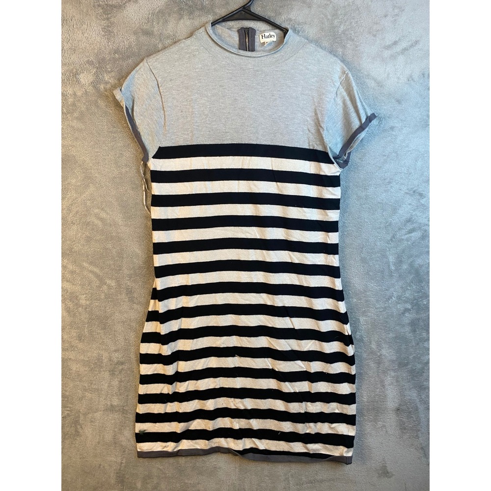 Hatley Dress Womens Medium Striped Grey Black Cream Mock Neck EUC